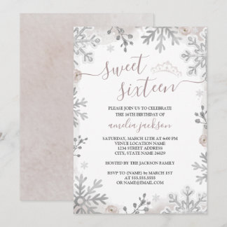 Winter Wonderland 16 . Geburtstag Blush Tiara Einladung