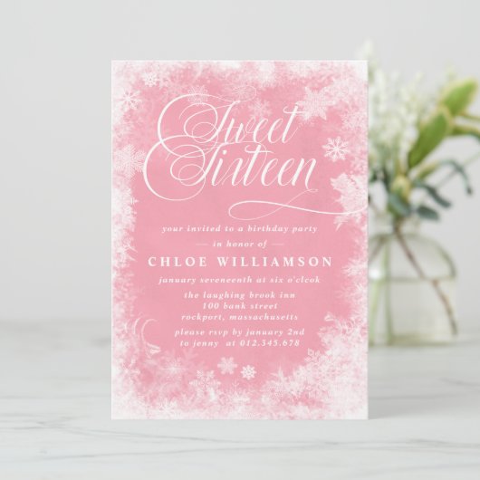 Winter Wonderland 16 . Geburtstag Party Einladung (Stehend Vorderseite)