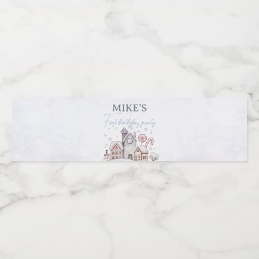 Winter Wonderland 1. Geburtstag Wasserflaschenetikett (Einzelnes Label)