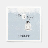 Winter Wonderland 1st Birthday Blue Paper Napkin Serviette (Vorderseite)
