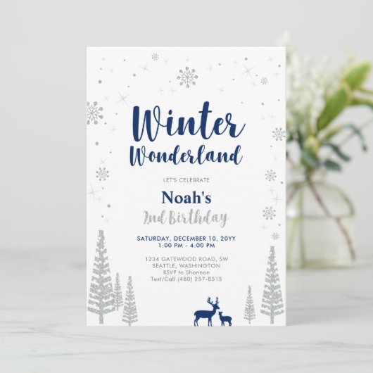 Winter Wonderland 2. Junge Geburtstag Einladung (Stehend Vorderseite)