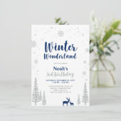 Winter Wonderland 3rd Boy Birthday Einladung (Stehend Vorderseite)