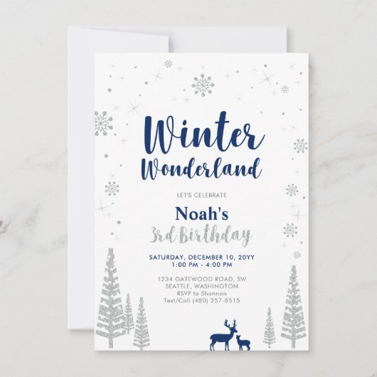 Winter Wonderland 3rd Boy Birthday Einladung (Vorderseite)