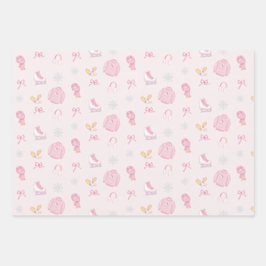 Winter Wonderland Abbildung Skate Ice Skate Rosa Geschenkpapier Set (Vorderseite 2)