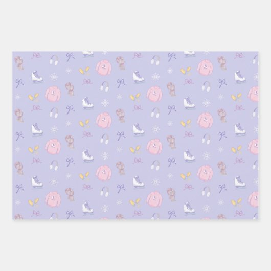 Winter Wonderland Abbildung Skater Ice Skate Lila Geschenkpapier Set (Vorderseite 2)