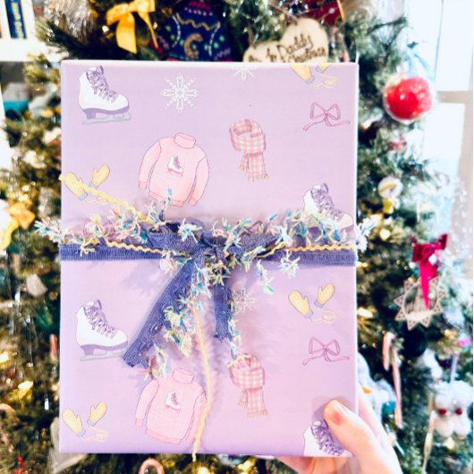 Winter Wonderland Abbildung Skater Ice Skate Lila Geschenkpapier Set