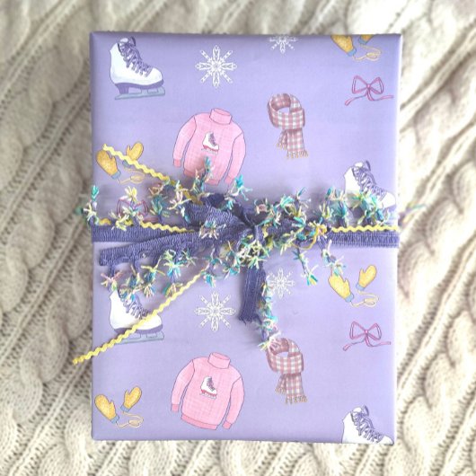 Winter Wonderland Abbildung Skater Ice Skate Lila Geschenkpapier Set