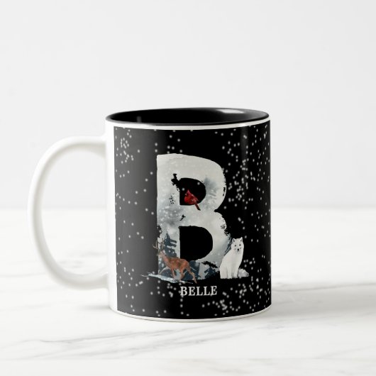 Winter Wonderland Alphabet B Monogram | Schneebolf Zweifarbige Tasse (Links)
