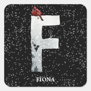 Winter Wonderland Alphabet F Monogram   Roter Voge Quadratischer Aufkleber