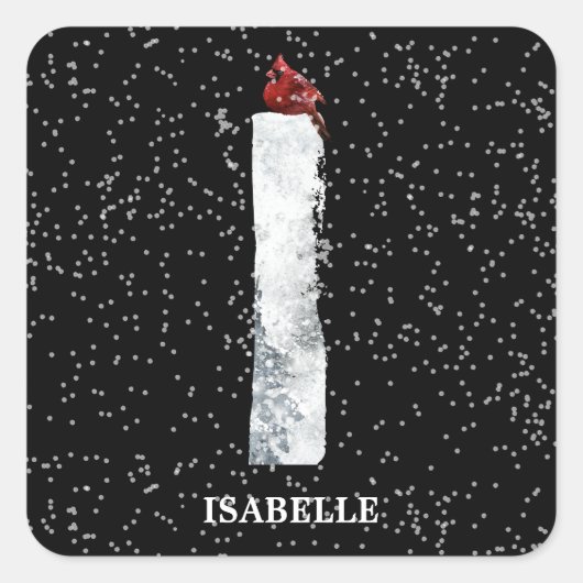 Winter Wonderland Alphabet I Monogram | Red Bird Quadratischer Aufkleber (Vorderseite)