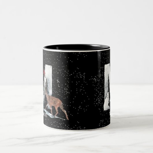 Winter Wonderland Alphabet M Monogram | Schneebolf Zweifarbige Tasse (Mittel)