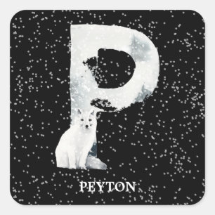 Winter Wonderland Alphabet P Monogram   Schneebolf Quadratischer Aufkleber