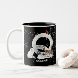 Winter Wonderland Alphabet Q Monogramm Schneebolf Zweifarbige Tasse