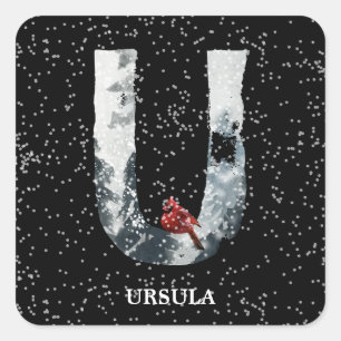 Winter Wonderland Alphabet U Monogram   Roter Voge Quadratischer Aufkleber