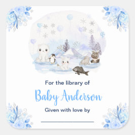 Winter Wonderland Animals Baby Dusche Buchzeichen Quadratischer Aufkleber