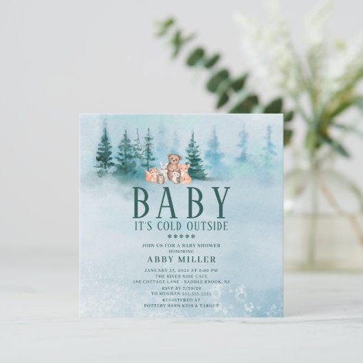 Winter Wonderland Animals Baby Es ist kalt draußen Einladung (Stehend Vorderseite)