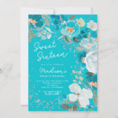 Winter Wonderland aquamarin blaue Blume 16 . Gebur Einladung (Vorderseite)