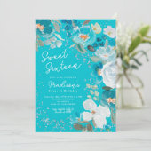 Winter Wonderland aquamarin blaue Blume 16 . Gebur Einladung (Stehend Vorderseite)