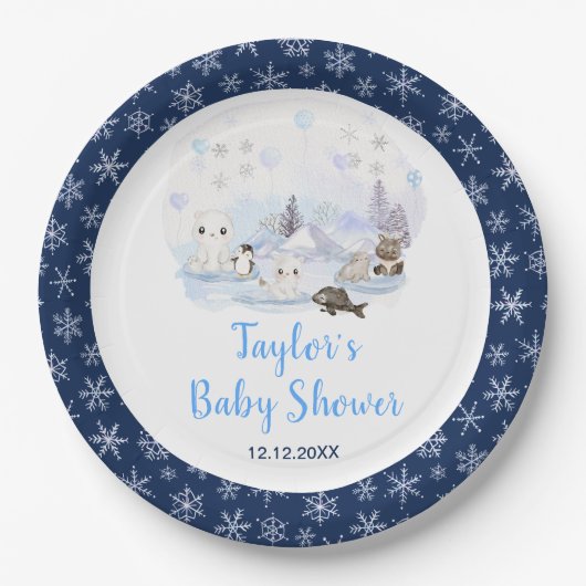 Winter Wonderland Arctic Animals Baby Shower Pappteller (Vorderseite)