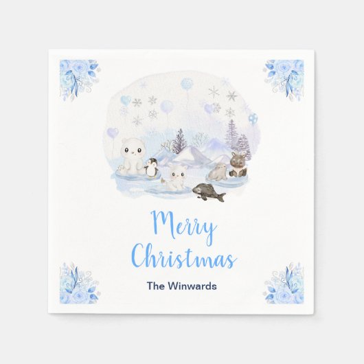 Winter Wonderland Arctic Animals Merry Christmas Serviette (Vorderseite)