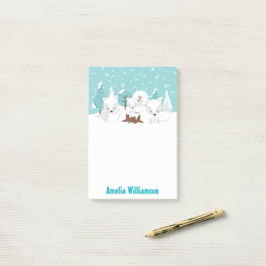 Winter Wonderland Arctic Foxes Post-it Klebezettel (Auf Schreibtisch)