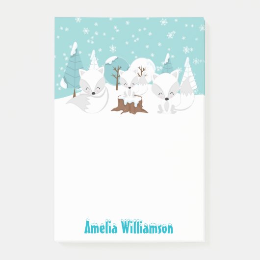 Winter Wonderland Arctic Foxes Post-it Klebezettel (Vorderseite)