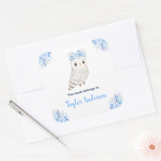 Winter Wonderland Arctic Owl Kids Bookplate Quadratischer Aufkleber (Umschlag)