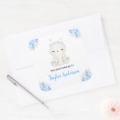 Winter Wonderland Arctic Polar Bear Kids Bookplate Quadratischer Aufkleber (Umschlag)