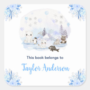 Winter Wonderland Arktische Tiere Kinder Buchzeich Quadratischer Aufkleber