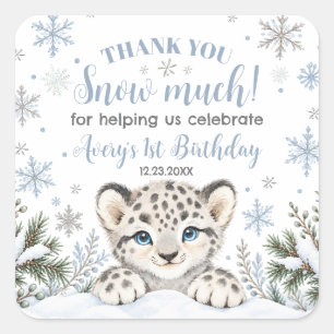 Winter Wonderland Arktische Tiere Leopard Geburtst Quadratischer Aufkleber