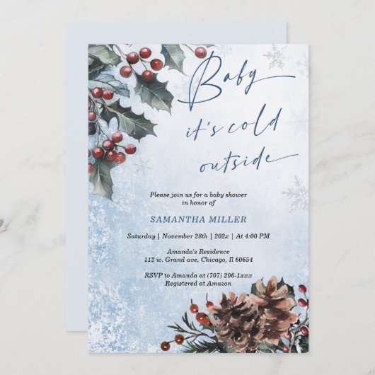 Winter Wonderland Baby Dusche Einladung (Vorne/Hinten)