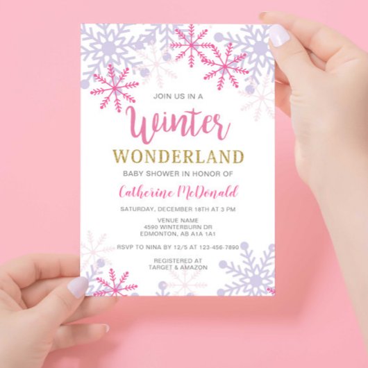 Winter Wonderland Baby Dusche Pink Girl Schneefloc Einladung