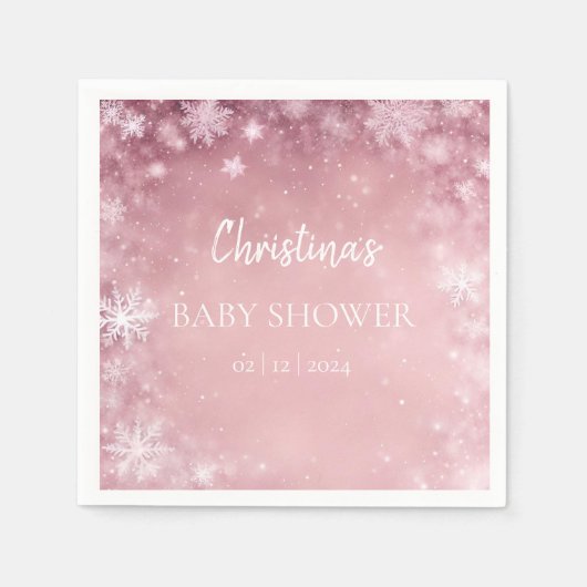Winter Wonderland Baby Dusche Rosa Serviette (Vorderseite)