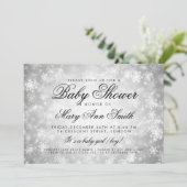 Winter Wonderland Baby Dusche Silver Einladung (Stehend Vorderseite)