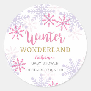 Winter Wonderland Baby Showflakes Girl Pink Runder Aufkleber