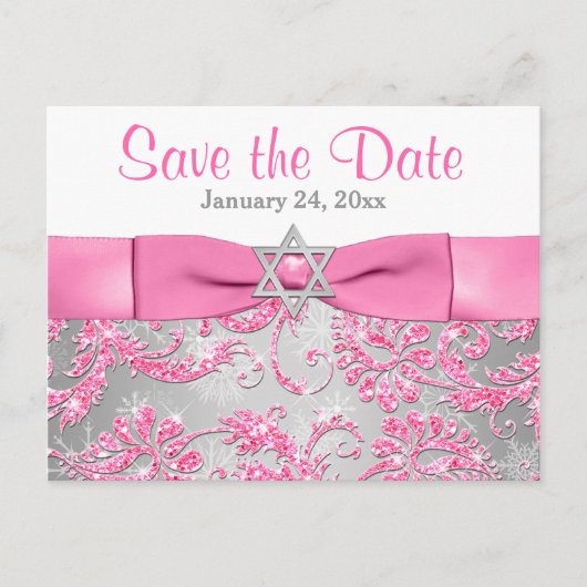 Winter Wonderland Bat Mitzvah Save the Date Karte (Vorderseite)