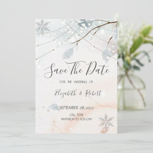 Winter Wonderland, Baumzweig Save the Date (Stehend Vorderseite)