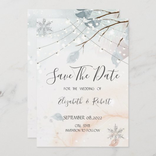 Winter Wonderland, Baumzweig Save the Date (Vorne/Hinten)