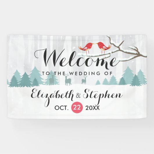 Winter Wonderland Birds & Rentier Wedding Banner (Horizontal)