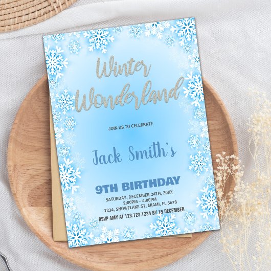 Winter Wonderland Birthday Einladungen Blau