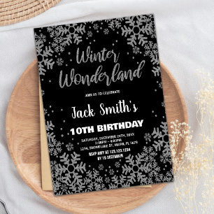Winter Wonderland Birthday Einladungen Schwarz