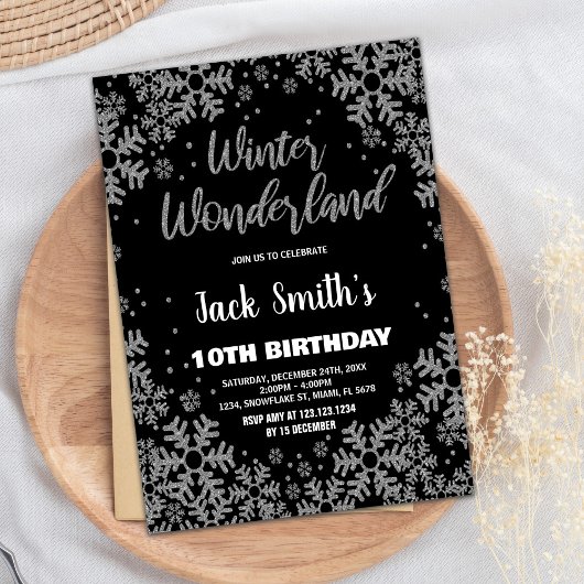 Winter Wonderland Birthday Einladungen Schwarz