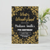 Winter Wonderland Birthday Einladungen Schwarzes G (Stehend Vorderseite)