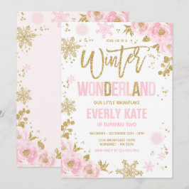 Winter Wonderland Birthday Gold Rosa Schneeflocke Einladung