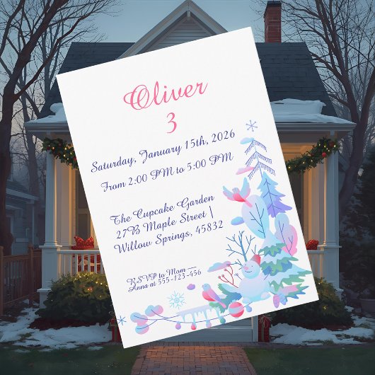 Winter Wonderland Birthday Invitation, Snowman Einladung