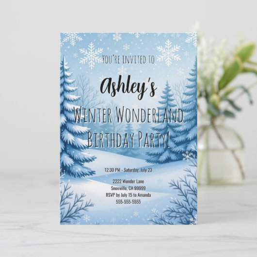 Winter Wonderland Birthday Party Einladung (Stehend Vorderseite)