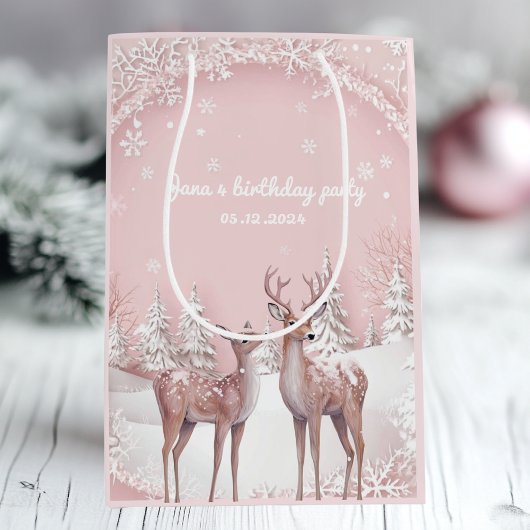 Winter Wonderland Birthday | Rosa und Hirsch Mittlere Geschenktüte