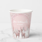 Winter Wonderland Birthday | Rosa und Hirsch Pappbecher (Vorderseite)