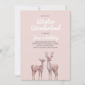 Winter Wonderland Birthday | Weichrosa und Hirsch Einladung (Vorderseite)