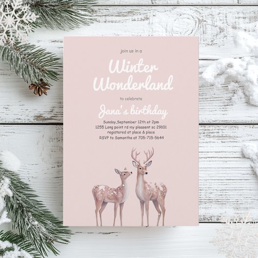Winter Wonderland Birthday | Weichrosa und Hirsch Einladung